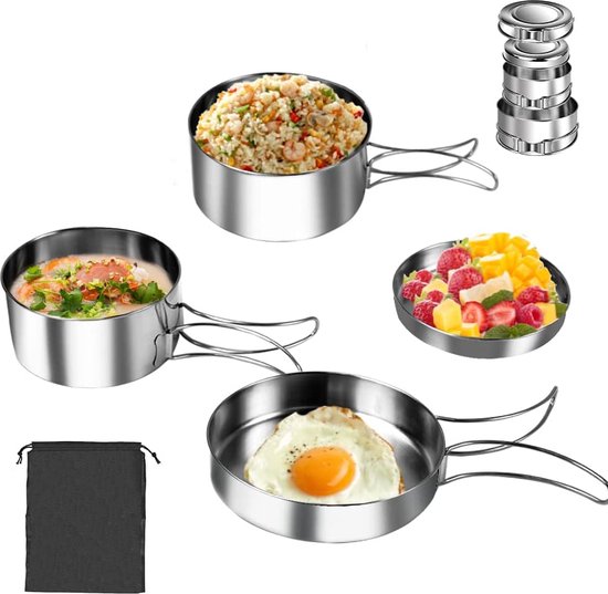 Set van 4 RVS Camping Kookgerei Outdoor Pot Camping Kookpot Outdoor Pot Set Camping...