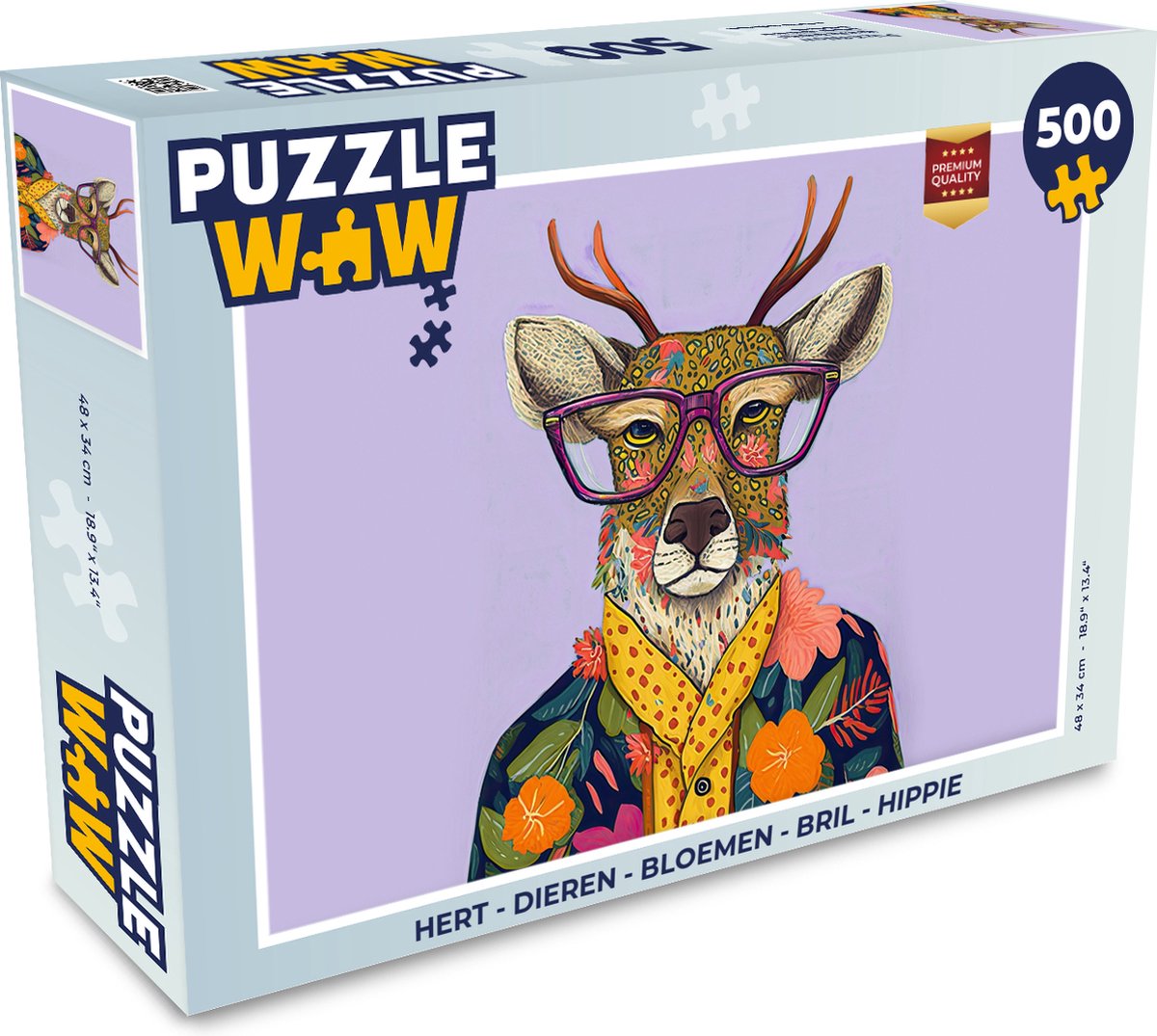 Puzzel Hert - Dieren - Bloemen - Bril - Hippie - Legpuzzel - Puzzel 500 stukjes
