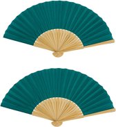 Spaanse handwaaier - 2x - pastelkleuren - smaragd groen - bamboe/papier - 21 cm