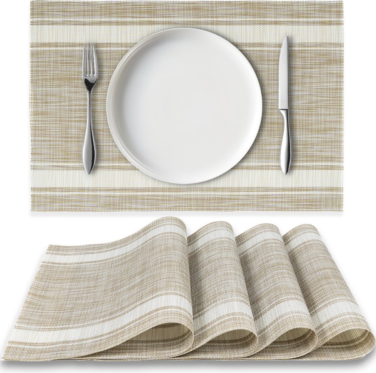 Loti Living Placemats 4 Stuks – Placemats Kunststof – Placemats Plastic - Onderlegger - 30 x 45 cm - 2 Strepen