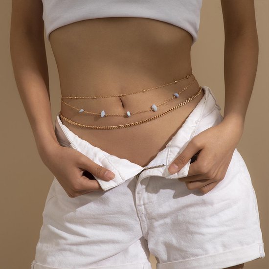 belly chain - buikketting - chain belt - lichaamsketting - taille ketting - waist chain - ketting riemen dames - heupketting goud - 5 stones