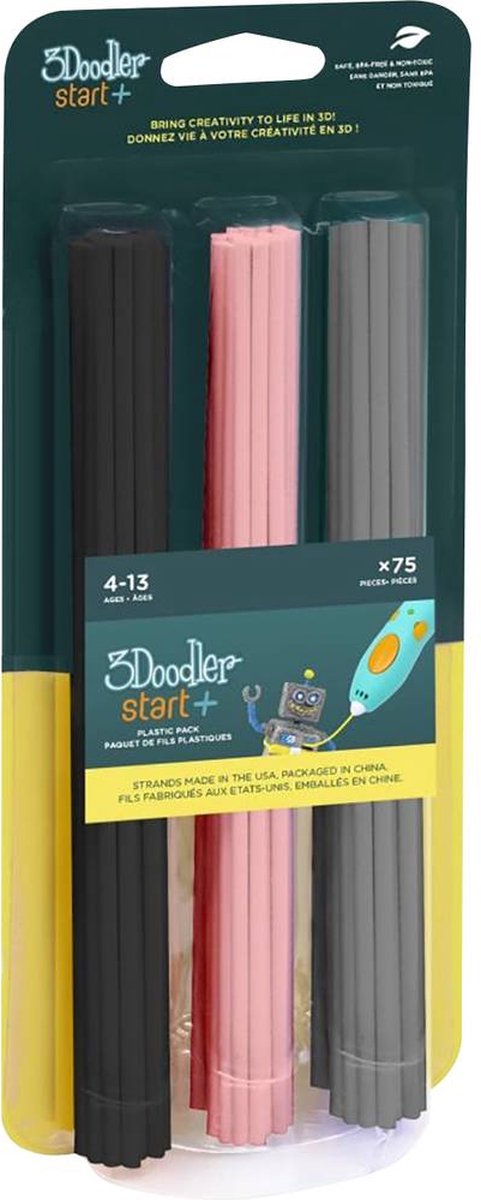 3Doodler Start Navulverpakking 75 Kleurstaafjes - zwart/roze/grijs