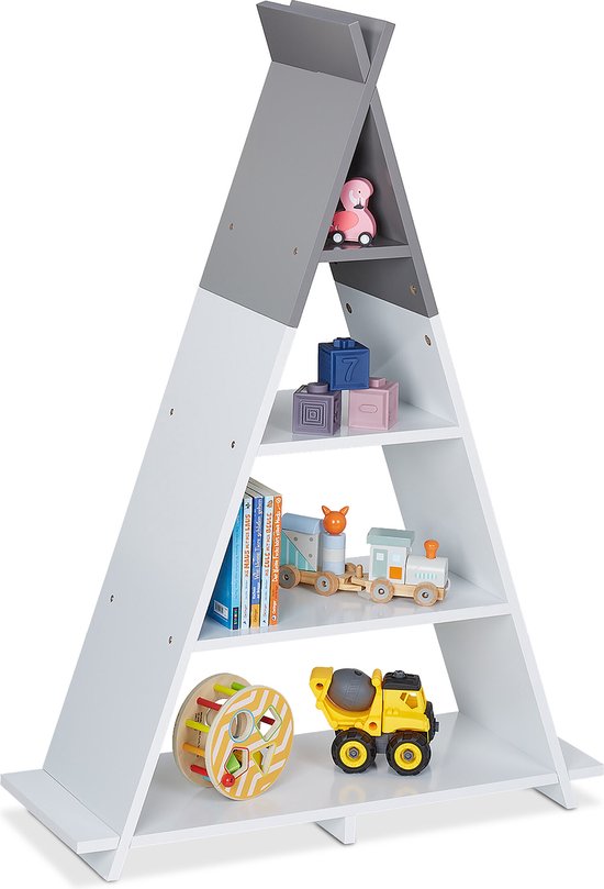 Relaxdays kinderkast tipi - kinderboekenkast - opbergrek speelgoed - kinderrek driehoek