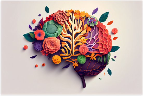Poster (Mat) - Hersenen van Tuinman met Bloemen en Planten - 90x60 cm Foto op Posterpapier met een Matte look