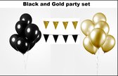 Black and Gold party set- 2x vlaggenlijn zwart en goud - 100x Luxe Ballonnen zwart/goud - Festival thema feest party verjaardag gala jubileum