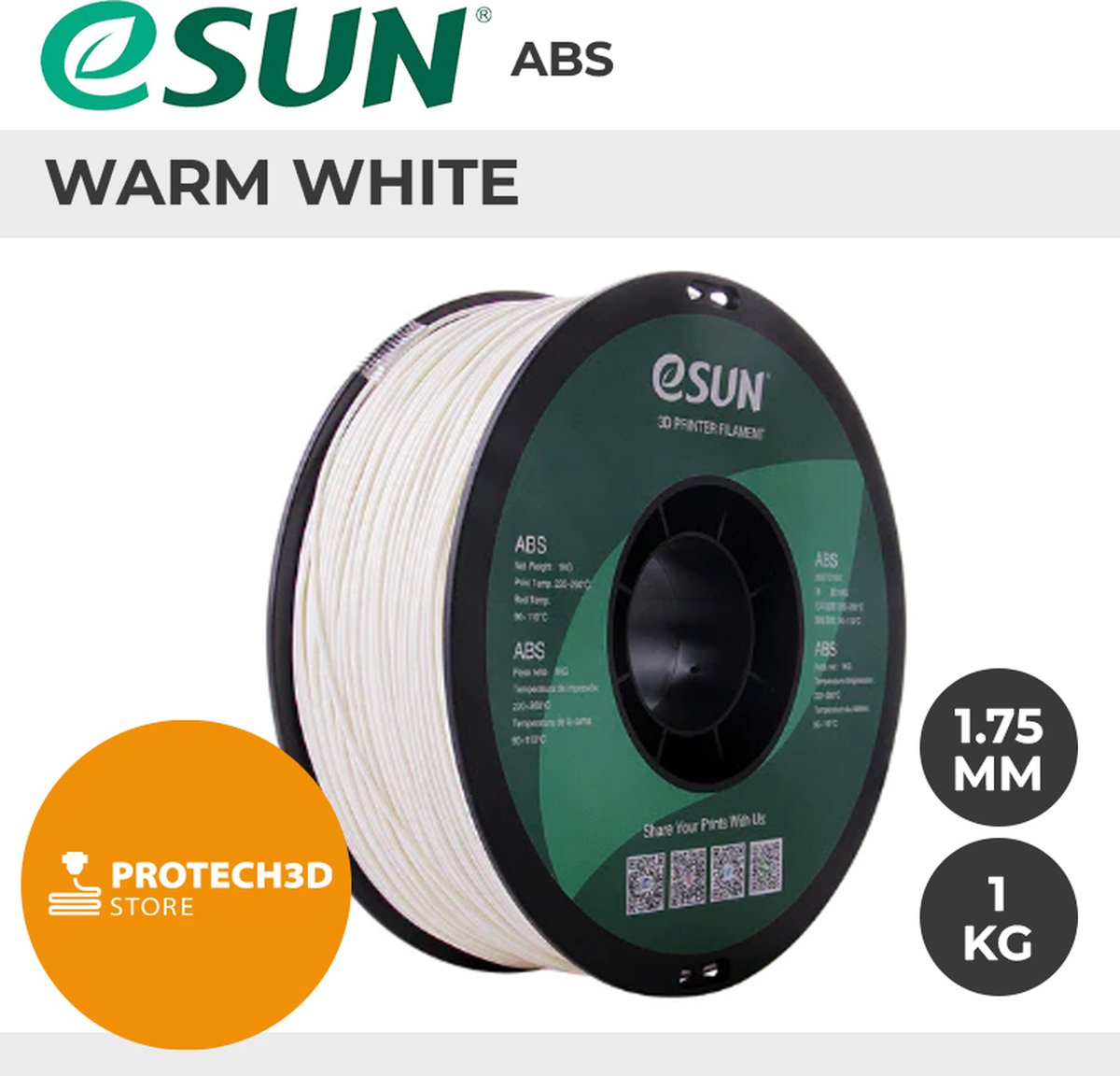 eSun - ABS Filament, 1.75mm, Warm White - 1kg