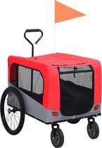 vidaXL - Fietstrailer - en - hondenwagen - 2-in-1 - rood - en - grijs