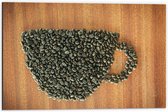 Dibond - Hoopje Koffiebonen in de Vorm van Kop Koffie - 60x40 cm Foto op Aluminium (Wanddecoratie van metaal)
