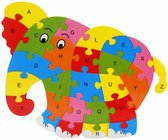 Houten montessori puzzel | Olifant | met letters alfabet 26 stukjes | Legpuzzel educatief | vanaf 2 jaar