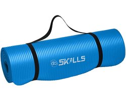 weekenddeal Fitnessmat blauw 1,5 cm dik - Yogamat Blauw + Nu voorzien van draagriem en tas - sporten buiten of binnen - dbSKILLS - Anti slip - sportmat -yogamat extra dik 183 cm 61 cm 1.5 dik