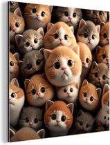 Wanddecoratie Metaal - Aluminium Schilderij Industrieel - Katten - Huisdieren - Kitten - Design - Jongens - Meisjes - 90x90 cm - Dibond - Foto op aluminium - Industriële muurdecoratie - Voor de woonkamer/slaapkamer
