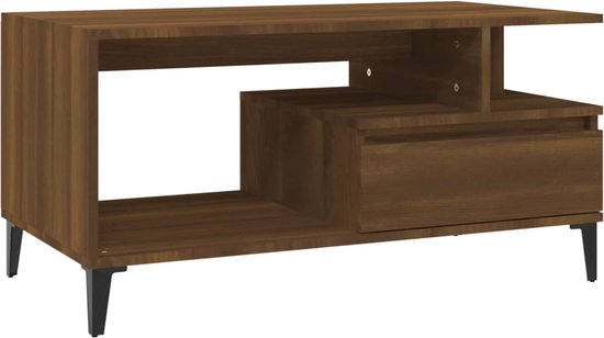 vidaXL - Salontafel - 90x49x45 - cm - bewerkt - hout - bruineiken