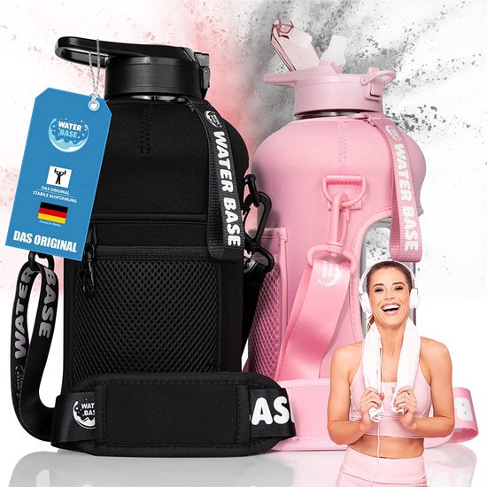 Sport bidon 2,2 liter fitness bidon gemaakt van BPA-vrij Tritan met zijvak Must Have voor Gym, Yoga, Hardlopen, Outdoor en Camping (Flamingo)