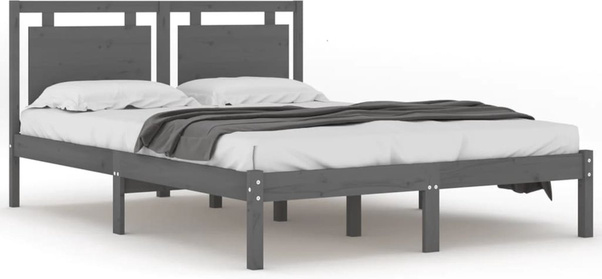 vidaXL-Bedframe-massief-hout-grijs-140x200-cm