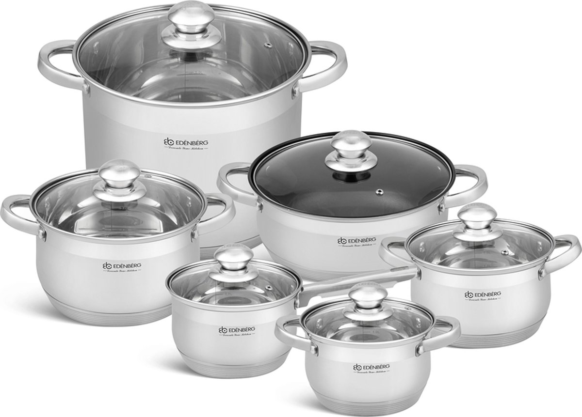 Edënbërg Classic Line - Luxe Pannenset - 12 delig - RVS - 7-laags bodem!