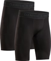 DANISH ENDURANCE Short de sport de compression avec poche pour homme Stretch 4 directions - 2 paires - Taille L