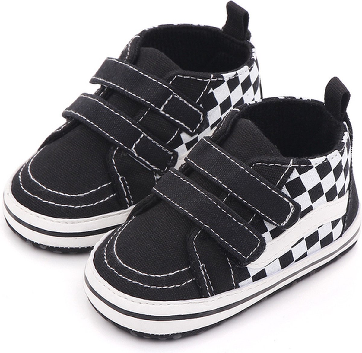 Baby schoentjes - babysneakers van Completebabyuitzet - klittenband met veter - Schoenmaat 18-19 – 0-6 maanden (11cm) - Zwart - Hoog