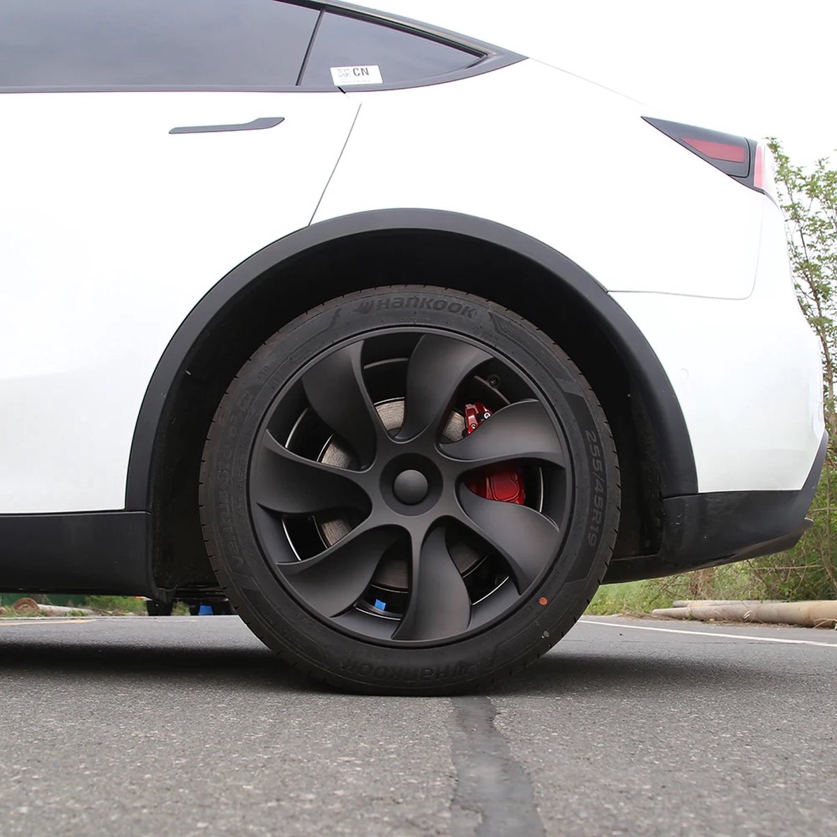 Wielnaafdop, 19 Inch Wieldop Wieldoppen voor Model Y 2020‑2023, Set van 4, Vervangende Wieldoppen, Wielnaafdop Velgdop, Matzwarte Volledig Omwikkelde Velgbeschermer (Symmetrisch