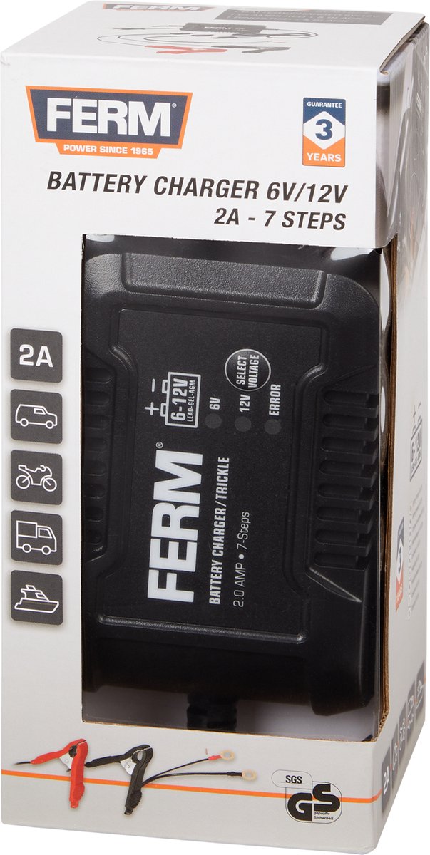 FERM BCM1020 - Chargeur de batterie voiture avec aide au démarrage