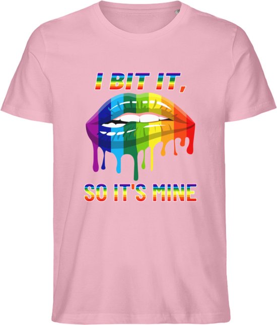 T Shirt Heren en Dames - Pride Mond - Regenboog Kleuren - Roze - XS