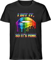T Shirt Heren en Dames - Pride Mond - Regenboog Kleuren - Zwart - L