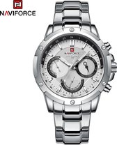 NAVIFORCE horloge voor mannen, met zilveren metalen polsband, zilveren uurwerkkast en zilveren wijzerplaat ( model 9196S SW ), verpakt in mooie geschenkdoos