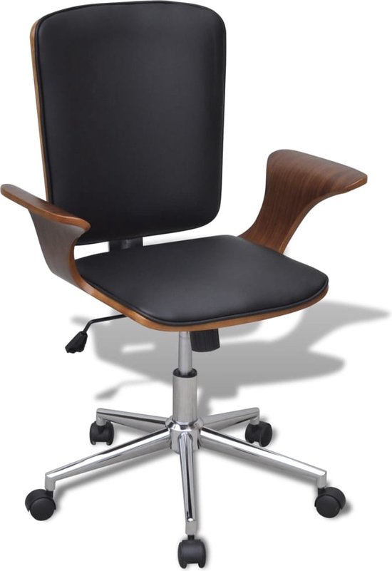 vidaXL - Kantoorstoel - draaibaar - gebogen - hout - en - kunstleer