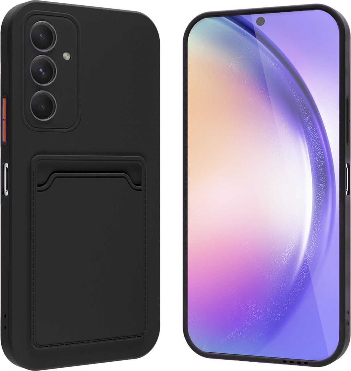 ShieldCase Silicone Hoesje met Pasjeshouder – Geschikt voor Samsung Galaxy A34 5G – Zwart