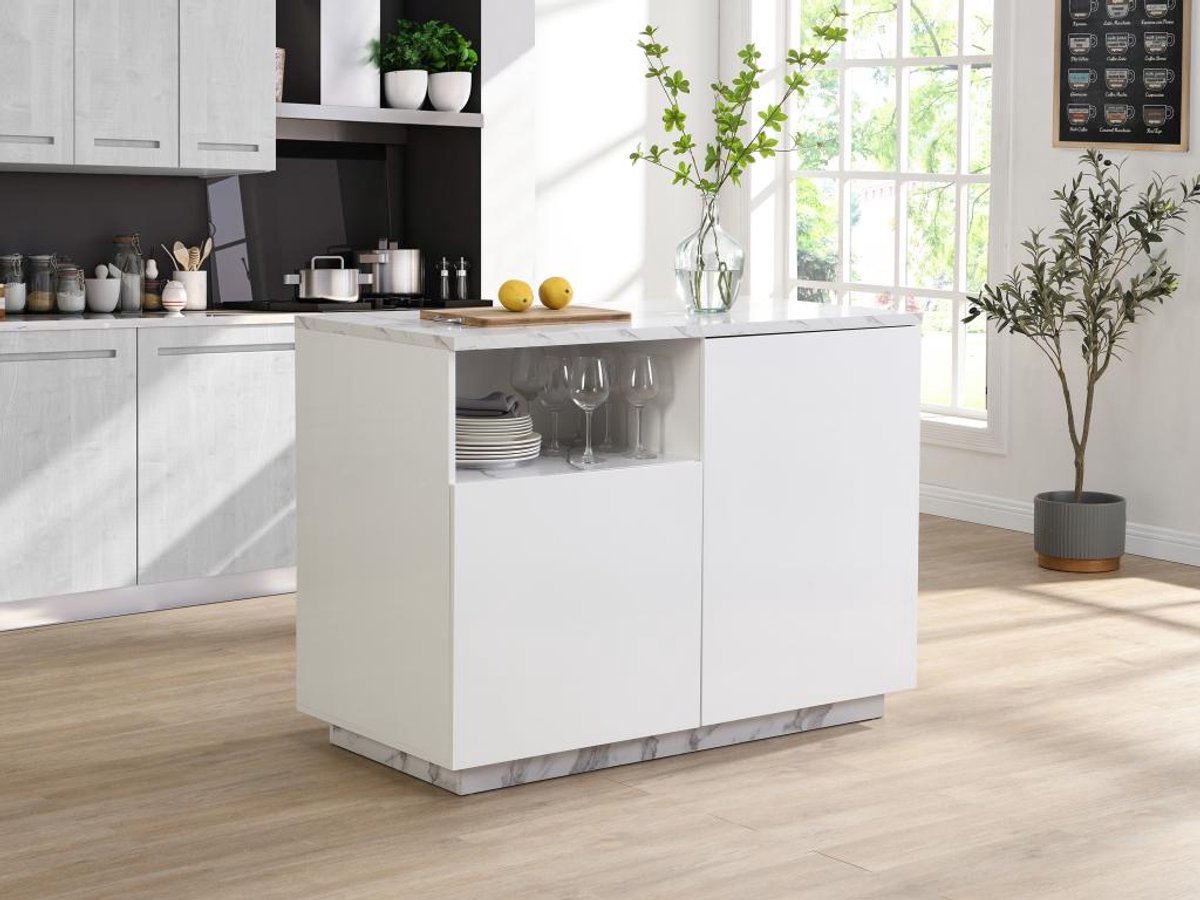 Îlot Central Cuisine MDF 120x60x90 Cm – 2 Portes, 1 Niche – Coloris Naturel Et Noir – Rangements Soft Close – à Monter Soi-même - 3