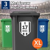 RKC Waalwijk Container Stickers XL - Voordeelset 3 stuks - Huisnummer - Voetbal Sticker voor Afvalcontainer / Kliko - Klikosticker