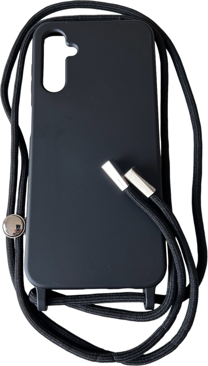 Premium Kwaliteit TPU Backcover met Koord (2.5mm dik) - Geschikt voor Samsung Galaxy A14 (4G/5G) - Siliconen Beschermhoesje met zachte microvezelvoering - Zwart