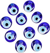 Nevfactory Blue Evil Eye Handmade Glass Charms - Boze Oog Kralen & Bedels - Nazar Boncugu - Mystical Good Luck & Protection, Pack of 10, 4 cm - Versatile Blue Beads for Jewellery Making, Bracelets, Crafts & DIY Projects