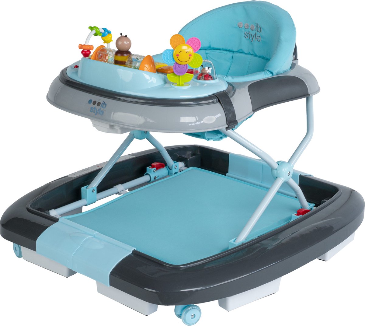 Goedkoopste ib style® Loopstoel Babywalker - Baby Loopwagen - Looptrainer - Speelset en Dienblad - Schommelfunctie - Muziekfunctie - Little World - Turkoois