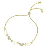 Fako Bijoux® - Bracelet Femme Hartjes Strass Goud - Ajustable - 14-22cm - Cadeau - Anniversaire - Femme - Doré