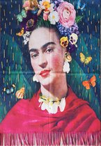 Frida Kahlo met Rode Sjaal met Vlinders en Bloemen - Omslagdoek - Sjaal - Super zacht en Kleurrijk!