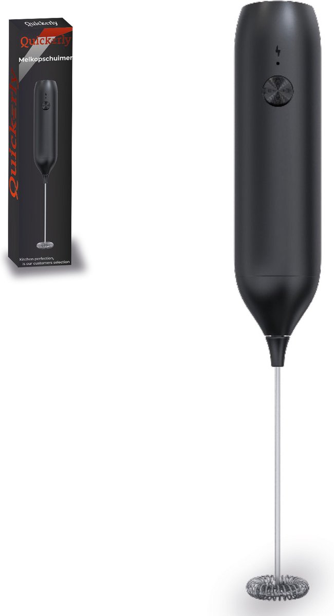 Quickerly Elektrische Melkopschuimer – Handmatige Schuimklopper – USB-C oplaadbaar – Zwart