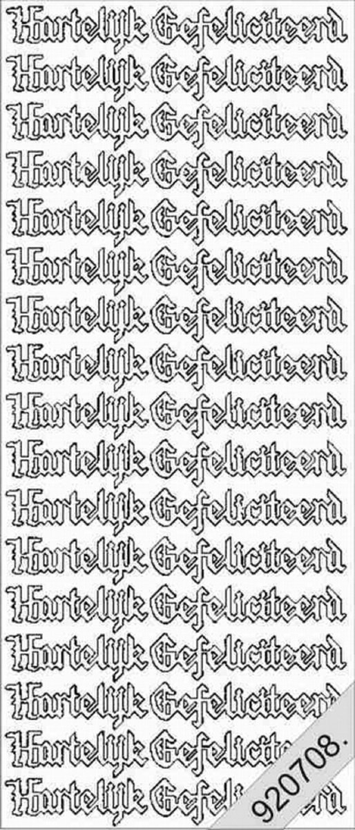 Stickervel "Hartlijk Gefeliciteerd" goud transparant