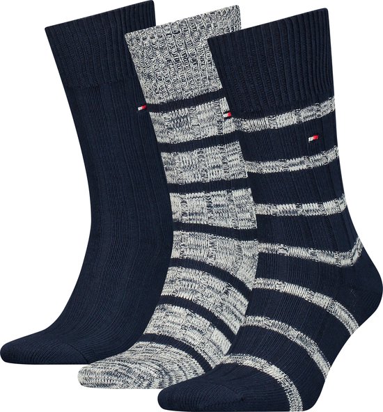Tommy Hilfiger giftbox 3P sokken slub mouline stripe blauw & grijs - 43-46