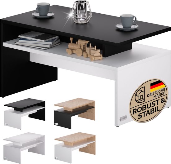Table Basse Casaria - Compartiment De Rangement 92x51x48cm Résistant Aux Rayures - Wit Zwart