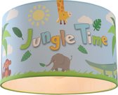 Olucia Jungle Time - Kinderkamer plafondlamp - Stof - Blauw - Cilinder - 30 cm