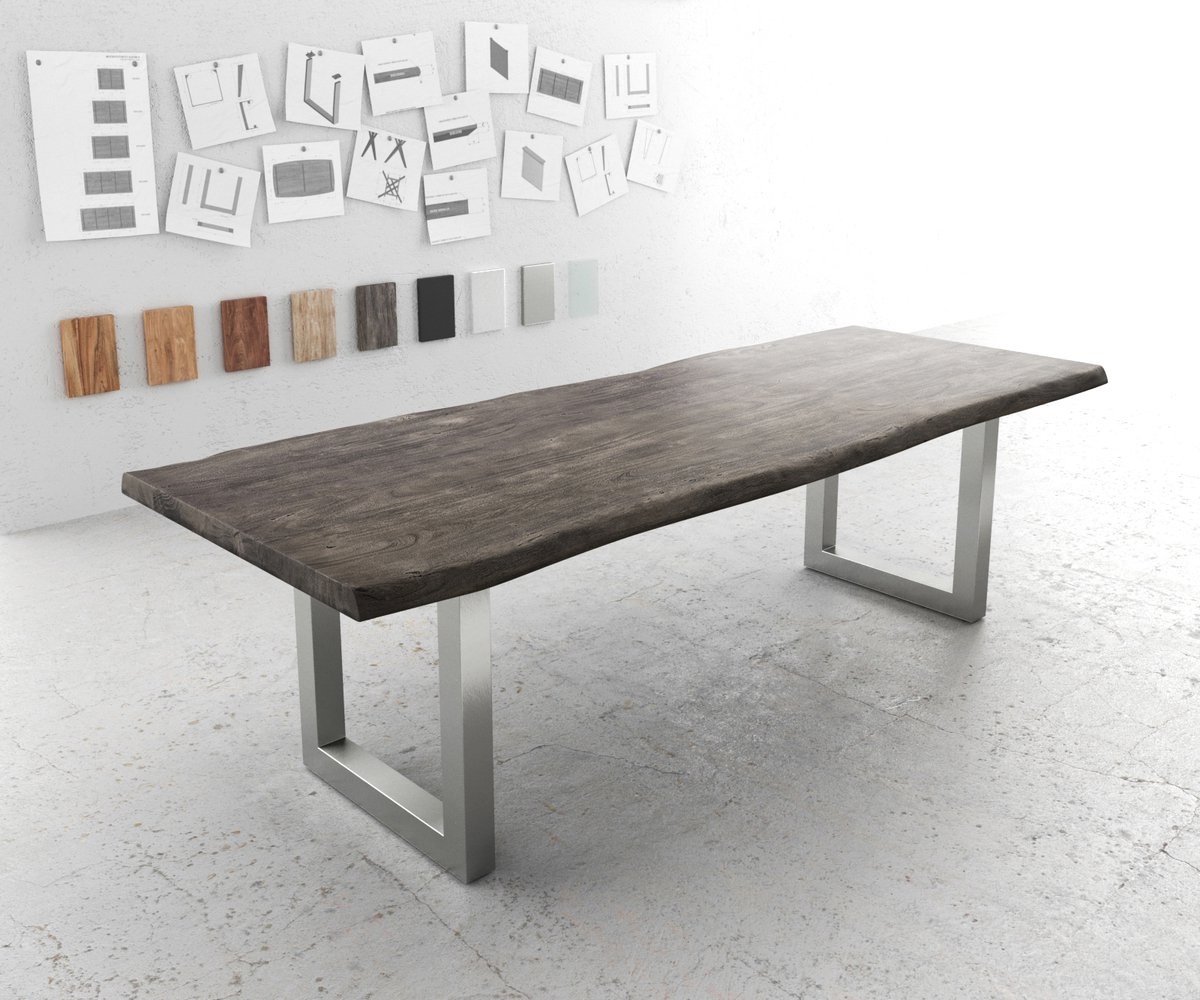 Eettafel Edge acacia platina 260x100 XL edelstaal breed Live-Edge
