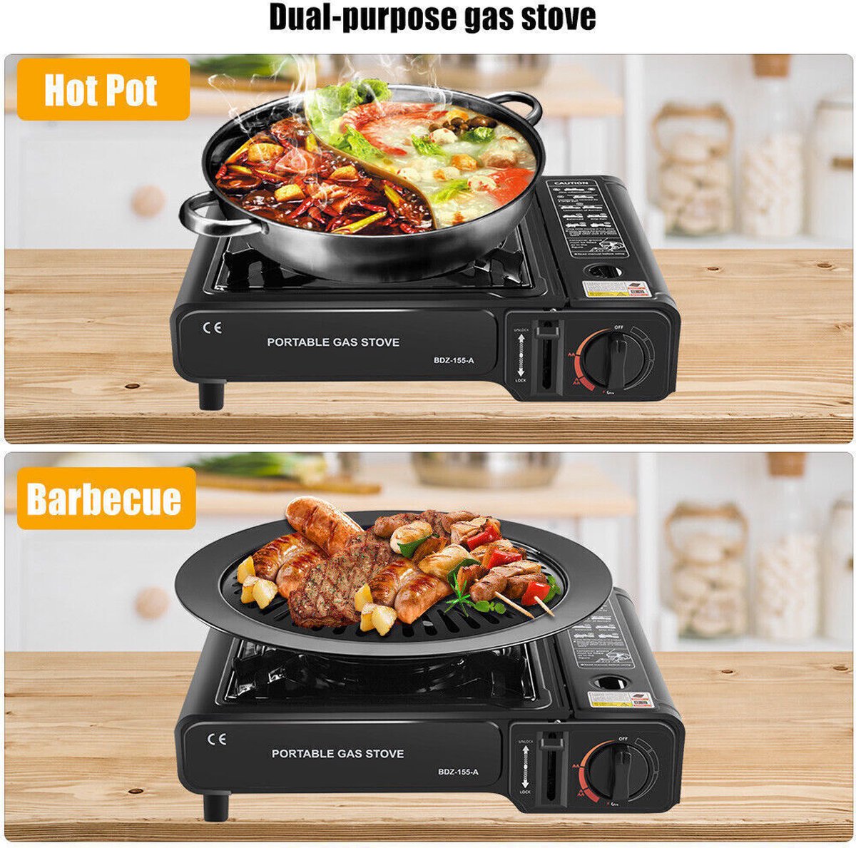 SMH LINE® Dubbele Camping Kooktoestel Incl. 12x Gasflessen 2 Pits 2x 2500w 3081225965