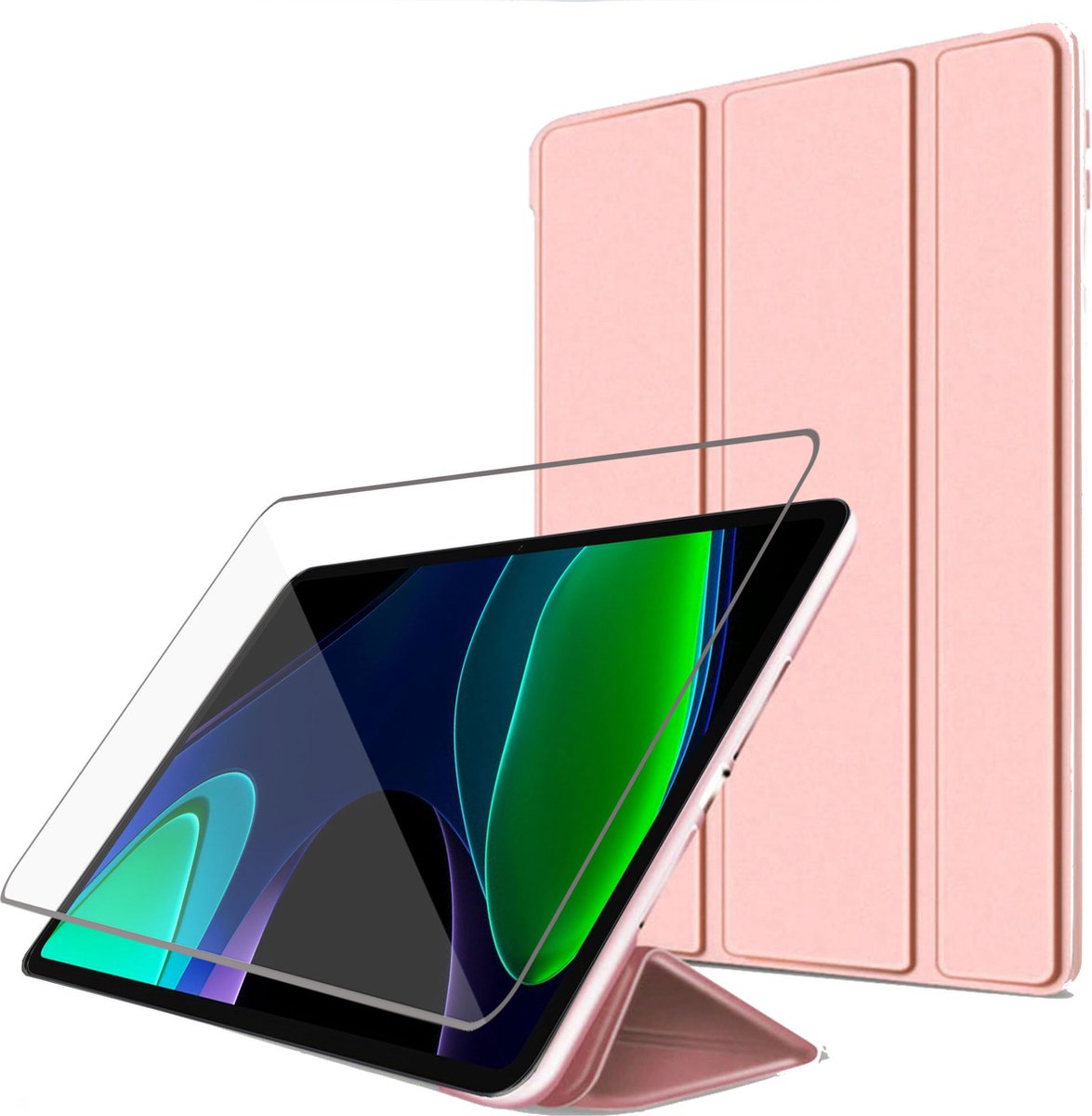 Geschikt voor Xiaomi Pad 6 Hoesje + Screenprotector – Gehard Glas Cover + Shock Proof Case – Auto Wake - Flip Cover Rosé