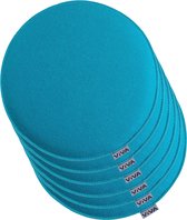 Zitkussen vilt rond stoelkussen zitkussen bekleed - Ø 35 cm - 6 stuks voordeelverpakking - turquoise