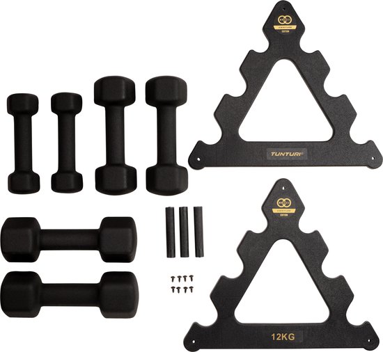 Tunturi Gewichten Centuri - Halterset - Dumbbell Set - Neopreen Dummbbells - 1 t/m 3kg - 3 Paar - Incl. gratis fitness app