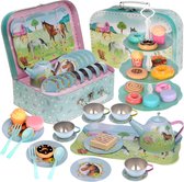 Jewelkeeper Tea Set Horse Design - Ensemble de jouets en porcelaine de 42 pièces pour enfants, avec des pots, des assiettes, un service à thé, un service et de la vaisselle pour enfants.