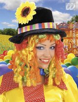 Widmann - Pruik, Clownshoed Met Bloem En Lokken - Multicolor - Carnavalskleding - Verkleedkleding