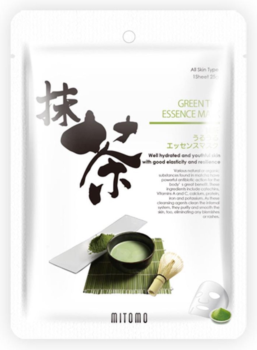 Mitomo Green Tea Matcha Tissue Masker - 1 x 25g - Gezichtsmasker - Sheet Masker - Gezichtsverzorging Dames