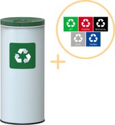 Alda Eco Nord White Bin, Prullenbak - 45L - Wit/Groen - Afvalscheiding Prullenbakken - Gemakkelijk Afval Scheiden – Recyclen - Afvalemmer - Vuilnisbak voor huishouden en kantoor - Afvalbakken - Inclusief 5-delige Stickerset