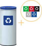 Alda Eco Nord White Bin, Prullenbak - 45L - Wit/Blauw - Afvalscheiding Prullenbakken - Gemakkelijk Afval Scheiden – Recyclen - Afvalemmer - Vuilnisbak voor huishouden en kantoor - Afvalbakken - Inclusief 5-delige Stickerset